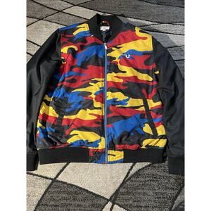 True Religion Jacket Mens XL - Black Multicolor Camo Zip Up Bomber